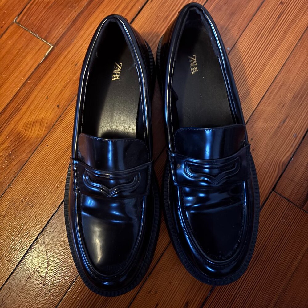 Zara- Platform Loafers- Black Patent